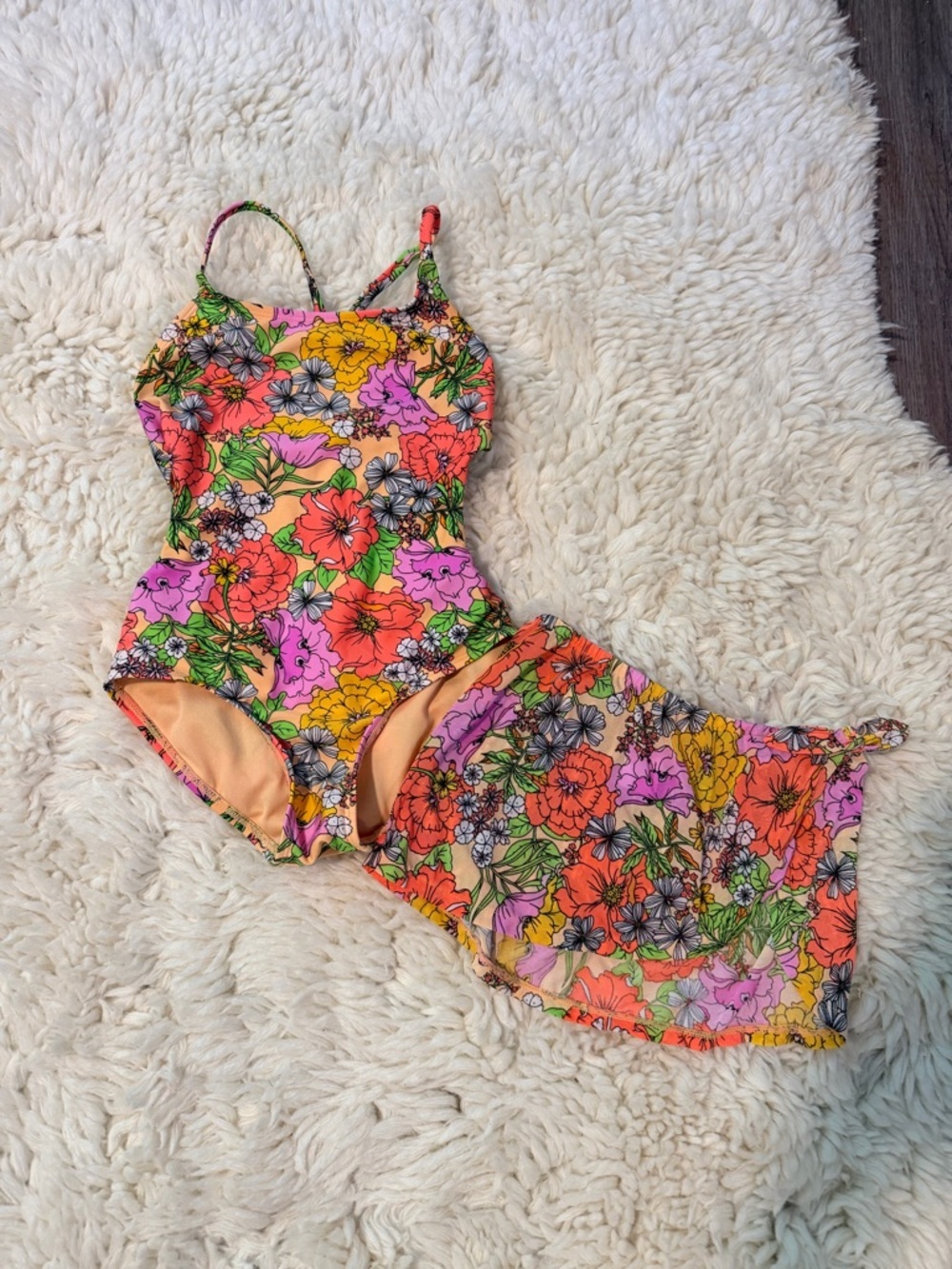 Floral Multi-Color One-Piece Swimsuit with Skirt